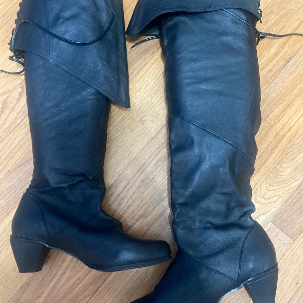 Black faux Leather Knee-High Boots